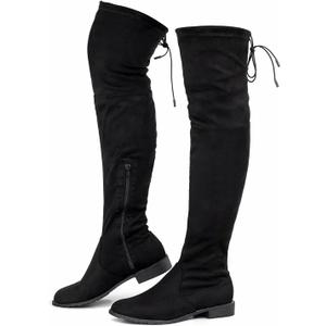 Greatonu Women's Over Knee High Boots Warm Winter Long Boot with Side Zipper Back Lace Fashion Thigh High Boots (9, Black-0.98 Inchs)