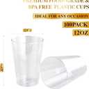 FOCUSLINE 12 oz Clear Plastic Cups, Disposable Heavy Duty Hard Plastic Cups, Reusable, 100 Count