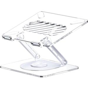 Acrylic Laptop Stand for Desk with 360 Rotating Base Ergonimic Foldable Clear Laptop Riser Compatible with MacBook Pro/Air Notebook up to 16 Inches, Acrylic Transparent (New Clear)
