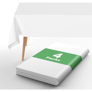 URMONA Plastic Tablecloth Disposable, 4 Pcs - 54" x 132" Table Cloth Rectangle Table, Waterproof, Suitable for Parties, Picnics, Weddings, and Camping(White)