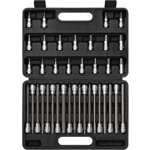 EMENTOL 38PCS 3/8" Drive Hex Bit Socket Set, CR-V, S2 Steel, SAE/Metric, Extra Long and Standard Allen Hex Bit Socket Set, 1/8 Inch - 3/8 Inch, 3mm - 10mm