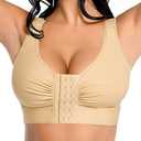 FeelinGirl Post Surgery Compression Bra for Women's Front Closure Bra with Adjustable Straps Wirefree (Beige)