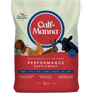 Manna Pro Calf-Manna, Multi-Species Performance Supplement for Livestock, Poultry, Cattle, Goats, Rabbits, Swine, Horses & Deer, High-Protein Animal Feed Additive for Growth, Weight Gain, 10 lb Bag