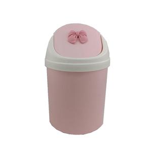 Mini Pink Desktop Trash Can with Swing Lid, Resin Bow Accent 3.5L Compact Odor Control Small Waste Bin, Durable Plastic Tabletop Garbage Pail, Exclusive Only for Desktop Tiny Garbage Storage