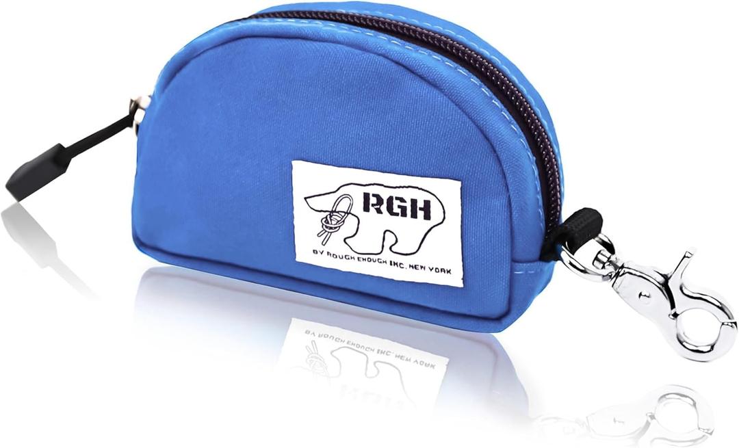 Rough Enough Small Coin Purse and Card Holder with Clip Waterproof Canvas & YKK Zipper Compact Organizer for Earbuds, Cards, Cash (Blue)