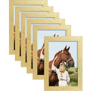 ELSKER&HOME 4x6 Picture Frame Gold Set of 6 - Multi Photo Frames Collage with HD Real Glass for Table Top or Wall Mount Display