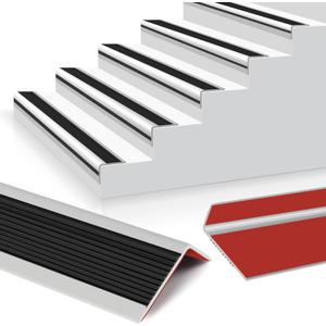 Rubber Stair Edging Self Adhesive Staircase Step Edge Protector Vinyl Stair Nose for Outdoor & Indoor (4Ft, Black & Grey)