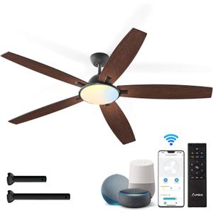 Amico Ceiling Fans with Lights, 52 inch Smart Ceiling Fan with Remote/APP/Alexa Control, Reversible DC Motor, 5 Blades, 6 Speeds, 3CCT, Dimmable, Noiseless, Wifi Ceiling Fan for Bedroom, Farmhouse (Black)