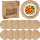 12 Pack 15IN Round Woven Placemats, Natural Bulrush Boho Farmhouse Mats
