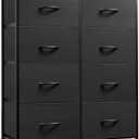 WLIVE Fabric Dresser for Bedroom, Tall Dresser with 8 Drawers, Storage Tower with Fabric Bins, Double Dressers, Chest of Drawers for Closet, Living Room, Hallway, Charcoal Black