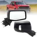 Right Passenger Side Mirror Compatible With 2019-2025 Chevy Silverado 1500 With Power Folding Heated Turn Signal Puddle Lights Memory Temperature Sensor Blind Spot Black Replace#84898868(16Pins)