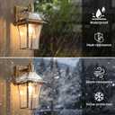 Waterproof Brass Outdoor Wall Lanterns (2-Pack) - E26 Socket & Glass Shade Exterior Wall-Mounted Lights, Rustproof Modern Sconces for Front Door, Porch, Yard & Entryway