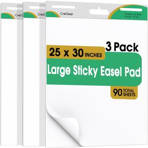 Sticky Easel Pad, 25 x 30 Inch Anchor Chart Paper, 3 Pack 30 Sheets, Large White Self Stick Flip Chart Paper for Teachers