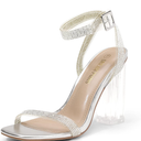 DREAM PAIRS Women's Chunky Clear High Heels Sandals, Rhinestone Ankle Strap Open Square Toe Block Heels Cute Sparkly Heels, 6