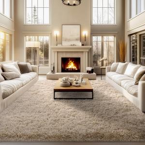 Area Rugs 9x12 Living Room, Large Fluffy Rug for Bedroom, Soft Shag Shaggy Fuzzy Carpets for Boys and Girls Dorm Room Home Decor (9ft x 12ft, Light Tan)
