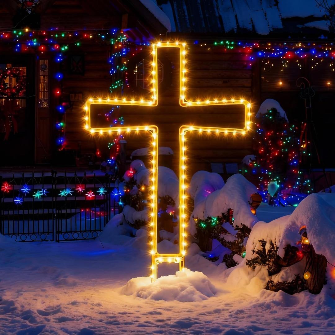 6.4FT LED Outdoor Light Up PVC Cross Kit for Yard & Garden  DIY Religious Decoration for Church, Christmas & Easter  Easy Assembly