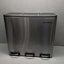 SONGMICS Trash Can, 3 x 4.8 Gallon Garbage Can, 14.4 Gallon Recycle Bin with Soft-Close Lids, Pedals, and Inner Buckets for Kitchen, Stainless Steel, Silver and Black ULTB54NL