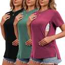 Liu & Qu Breastfeeding Shirts for Women 3 Pack Hidden Zipper Nursing Tops Side Split Postpartum Clothes (Small, Red+green+black)