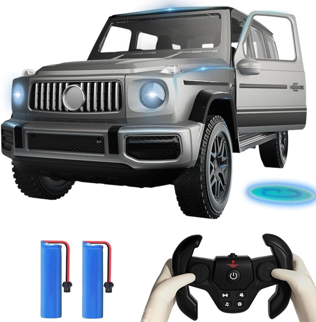 2.4G RC Cars for Kids, 1:14 Remote Control Jeep Toy with LED Lights, Gesture Sensing Open Doors Racing SUV Truck, Off-Road All Terrain Crawler Vehicle Toy, Birthday for Boys