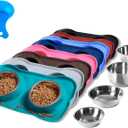 Hubulk Pet Dog Bowls 2 Stainless Steel Dog Bowl with No Spill Non-Skid Silicone Mat + Pet Food Scoop Water and Food Feeder Bowls for Feeding Dogs Cats Puppies (Medium, Green)