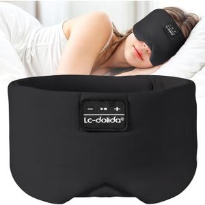 LC-dolida Sleep Mask with Bluetooth Headphones, Ice Silk Sleep Headphones with Bluetooth 5.4, Total Blackout Eye Mask for Sleeping, Soft Sleep Mask for Women Men, All Night Sleep, Travel(Black)