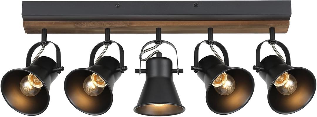 5-Light Track Light Fixtures, Adjustable Ceiling/Wall Mount Spotlight, Industrial Black Kitchen Track Lighting for Living Room, Dining Room, Hallway, Bathroom
