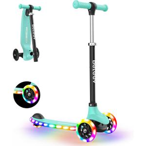 BELEEV A6 Kids Scooter with LED Light-Up Wheels & Deck, 3 Wheel Kick Scooter for Toddlers Girls Boys Ages 3-8, 4 Adjustable Handlebar, Lean to Steer, Non-Slip Deck, Lightweigh Scooter for Children (Green)