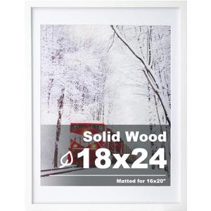 Egofine 18x24 Solid Wood Picture Frame, Made of Solid Wood Covered by Plexiglass 16x20 with Mat 18x24 without Mat, Poster Frame for Wall Mounting Photo Frame Vertically or Horizontally, White