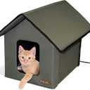 K&H Pet Products Heated Outdoor Cat House for Outside Pets in Winter, Weatherproof Outdoor House for Ferals, Insulated Kitty Shelter, 2 Doors, Waterproof Heated Cat Bed, Safety Listed - Olive/Olive