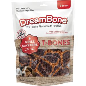 DreamBone Grill Masters T-Bones Rawhide-Free Dog Treats, 8 Count (EXP 02/12/27)