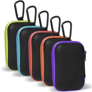 MOLOVA MOLOVA Earbud Case Portable EVA Carrying Case Storage Bag Cell Phone Accessories Organizer with Carabiner for Wireless/Bluetooth Headphones, SD Memory Card, Camera Chips (5 Pack, Rectangle) (A4-Rectangle-green+blue+red+orange+purple)