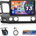 Car Radio for Honda Civic 2006-2011, Rimoody Car Stereo Android 13 GPS Navigation WiFi Mirror Link 10.1 Inch Touch Screen Bluetooth FM/RDS EQ SWC Rear View Camera Microphone