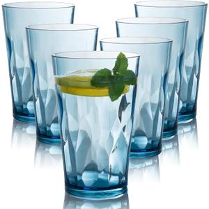 JGIRL Unbreakable Plastic Drinking Glasses [Set of 6] Shatterproof Tumblers, Reusable Glass Cups, Dishwasher Safe (16 Ounces)