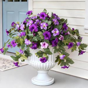 2 x Artificial Flowers for Outdoors UV Resistant Fake Petunias for Porch No Fade 2 Pcs Faux Silk Flower for Garden, Fake Plants for Home Yard Patio Balcony Window Box Decoration, Double Purple