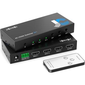 HDMI Switch 3 in 1 Out 4K@60Hz, 3 Ports HDMI Switcher Selector with Remote, Support HDCP 2.2 HD R 10+ Dolby Vision/Atmos 18Gbps CEC for Apple TV Game PC PS4 5 Pro Xbox Roku