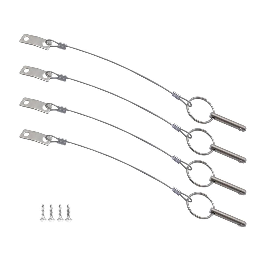 4 Packs of Bimini Top Pin, Quick Release Pin Dia.1/4in w/Lanyard Prevents Loss, Stainless Steel 316 with Free Screws