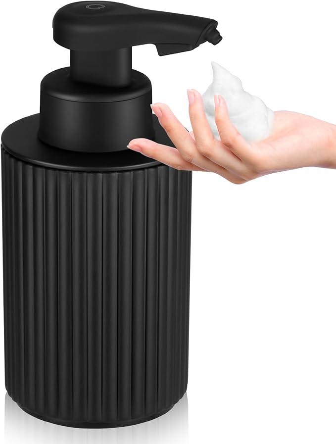 Automatic Soap Dispenser Foaming Touchless: 9oz Black Plastic - Rechargeable Electric Smart Auto Foam Soap Dispenser - Hand Dish Bathroom Kitchen (Black)
