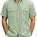 JOGAL Mens Work Shirts Button Down Short Sleeve Shirt SageGreen XX-Large (Green, XXL)