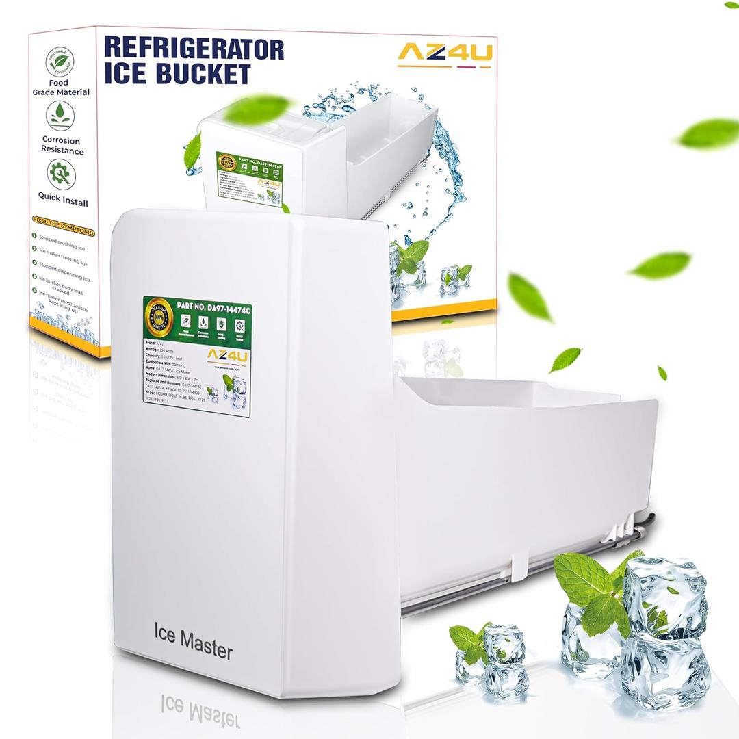 AZ4U Upgraded DA97-14474C DA97-14474A RF28HMEDBSR, RF263BEAESR, RF265BEAESR, RF26J7500SR Refrigerator Ice Bucket Replacement for Samsung Ice Maker Replacement Ice Bin Tray Ice Maker