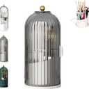 Concealed Toothbrush Holder, Makeup Brush Holder Organizer with Lid,360 Rotating Clear Dustproof Waterproof 3 Slots Bathroom Countertop Organizer,for Container Toothpaste and Toothbrush Holder (Gray)