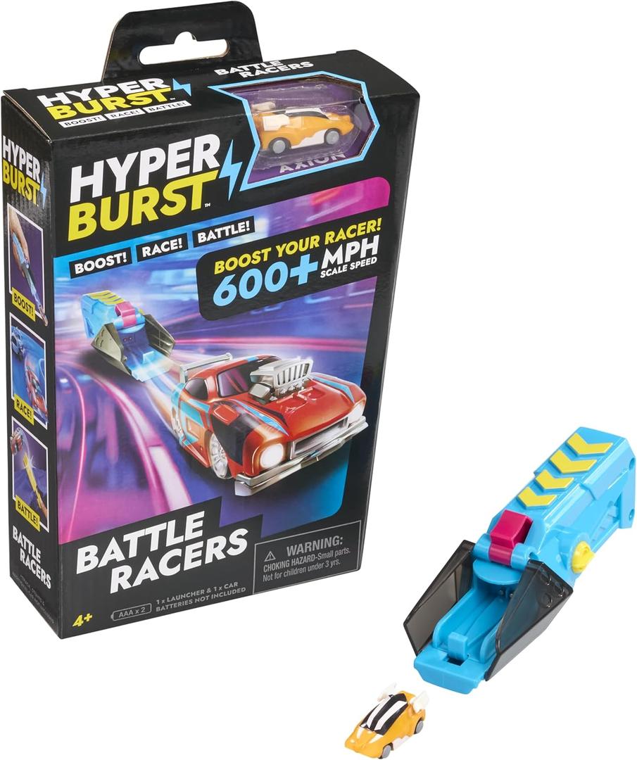 Hyper Burst Battle Racers Orange Axion Car & Launcher | Over 600+ MPH Scale Speed! | Racing Micro Scale Cars and Battle Action Toys | Ages 5+