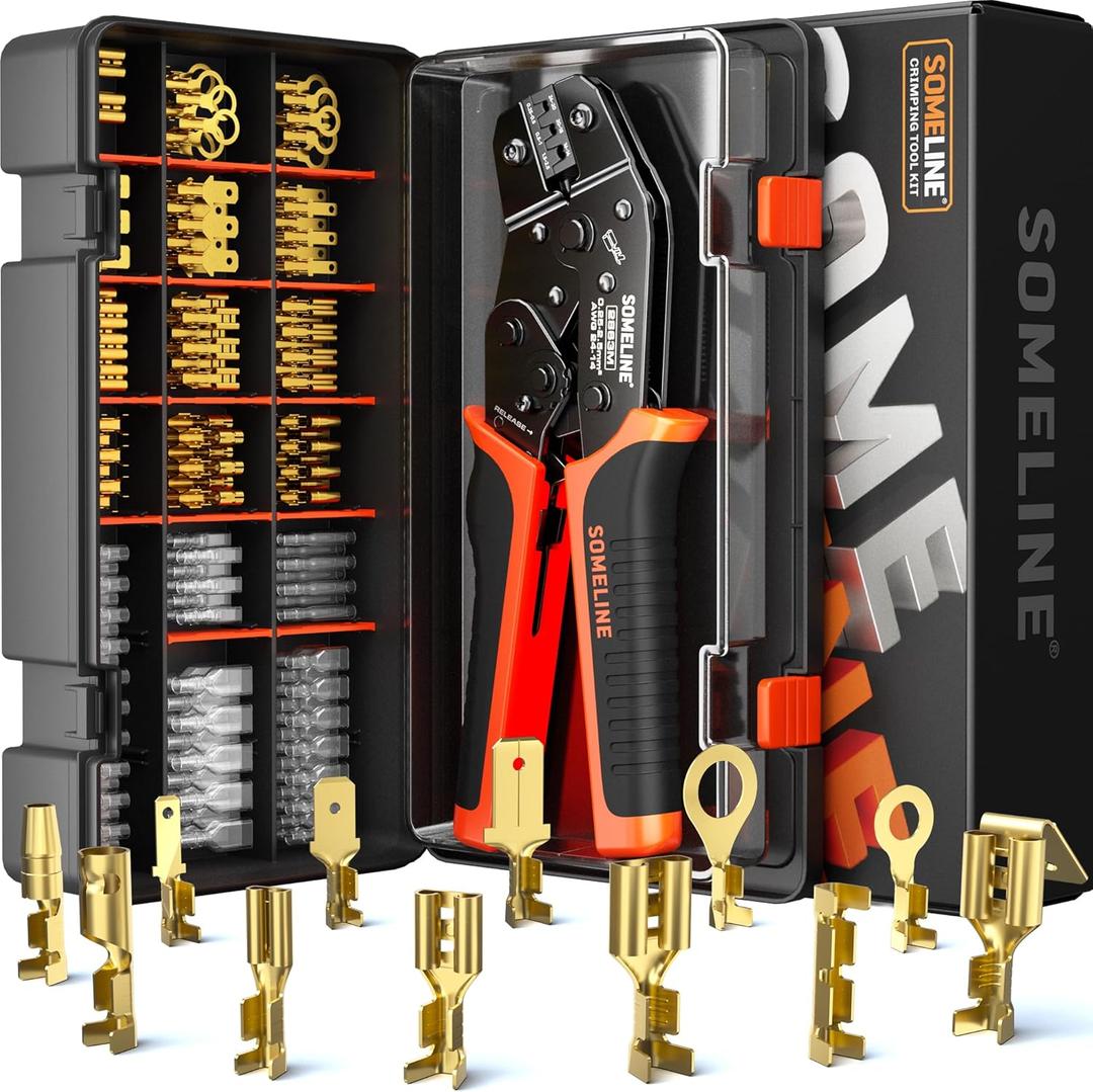 SOMELINE Open Terminal Connector Crimping Tool Kit, with 12 Sizes Wire Terminals, Male Female Disconnect Terminals, 24-14 AWG Crimper, Ratcheting Wire Crimper, Crimping Pliers, Wire Crimp Tool
