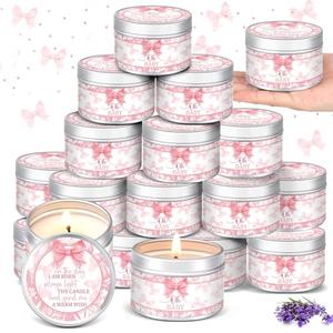 MTLEE 24 Pcs Bow Baby Shower Party Favors Candles Lavender Scented Baby Shower Favors for Guests Rustic Tealights Candles Gender Reveal Return Gifts (4 oz, Pink)