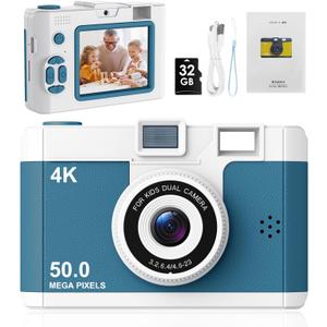 50.0 Mega Pixels Kids Camera for 5-13 Year Old Girls Boys with WiFi,MP3,Video Recording,Children Digital Selfie Video Camcorder 1080P Dual Lens 2.4 Inch HD,32G TF Card (Green)