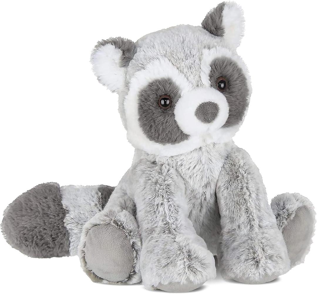 Bearington Ringo Stuffed Raccoon Plush Toy - 10.5" Raccoons Stuffed Animals with Soft Faux Fur, Weighted Inner Bean Bag and Poseable Floppy Body - Cute, Cuddly Raccoon Plushie Gift for Babies and Kids