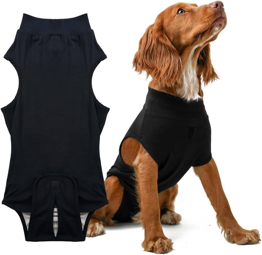 PupShield - Dog Surgery Recovery Suit Male and Female - All Dog Sizes - Easy to Use Anti Licking Design Breathable Comfortable - Spay & Neuter Recovery Suit - Surgical Onesie - Cone Alternative (Medium/Large (Back: 25"-28" Weight: 50-80lbs), Blac)