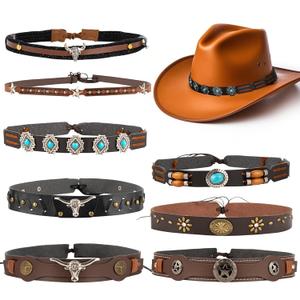 TRESSON Cowboy Hat Bands for Women & Men-Western PU Leather Cowgirl Hats Belt, Ethnic Western Hat Belts for Accessories Beaded Cowboy Supply 8 Pcs