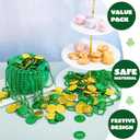 JOYIN 119 Pcs St. Patricks Party Supplies Set, 18 Bead Necklaces, 100 Plastic Coins and 1 Cauldron, St Patricks Day Party Favor Supply (Green Cauldron, Bead Necklace, Green and Gold Coins)