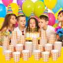 120pcs 9oz Fall Plaid Paper Drinking Cups, Orange Disposable Thanksgiving Gingham Paper Cups Checkered Cups for Harvest Thanksgiving Party