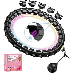 Fit Hoop Weighted Hula Pilates Circles, 32 Detachable Parts & 65-Inch Plus-Size Fit, Weight Loss Fitness Gear, Quiet Home Workout Tool (BLACK)